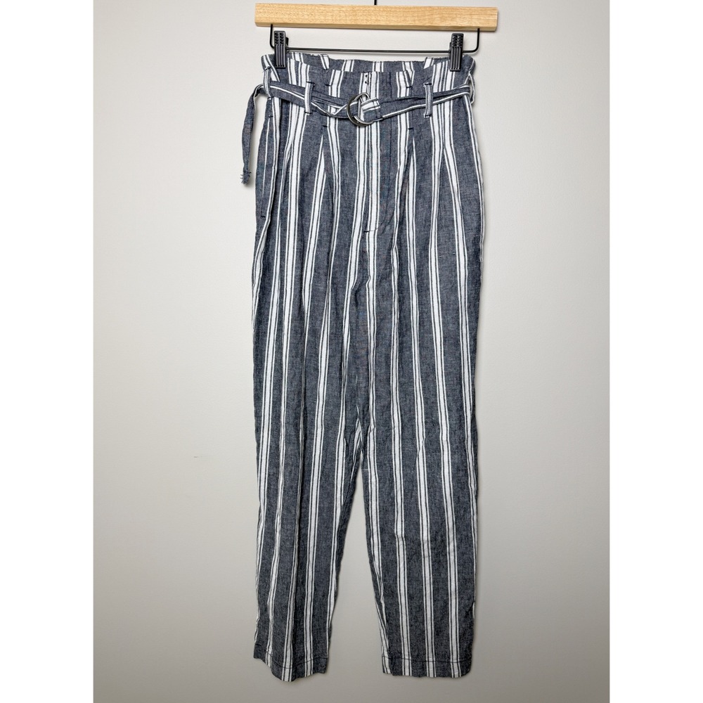 Abercrombie & Fitch S Paper Bag Railroad Striped Linen‎ Cotton Belt Stripe Pants